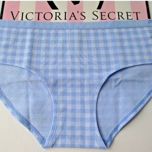VICTORIA'S SECRET PINK Blue Plaid Gingham Seamless Hipster Hiphugger Panty